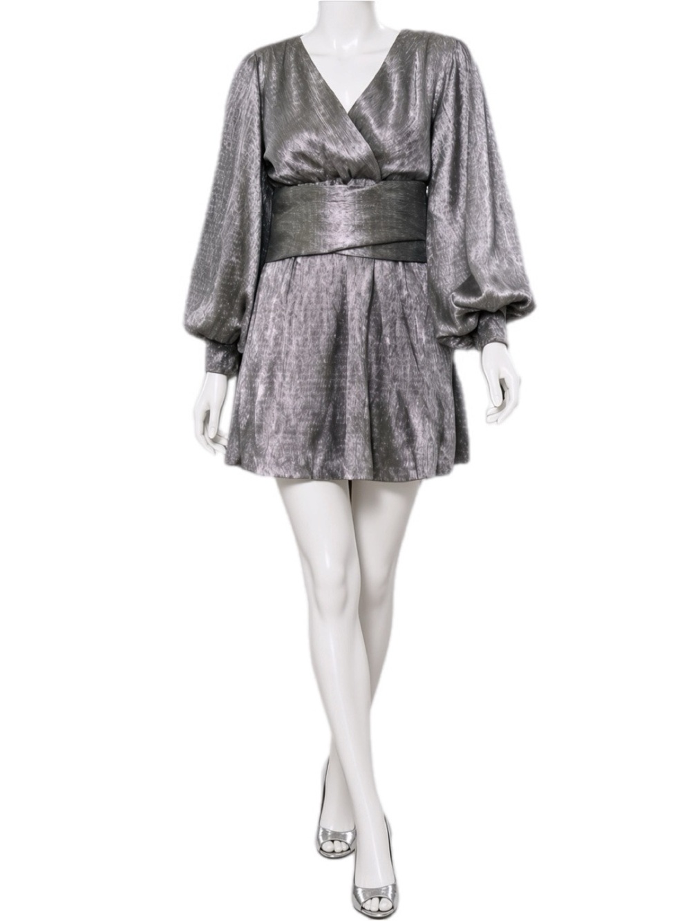 BEULAH Absolutely beautiful metallic silver Surplice dress S M L
